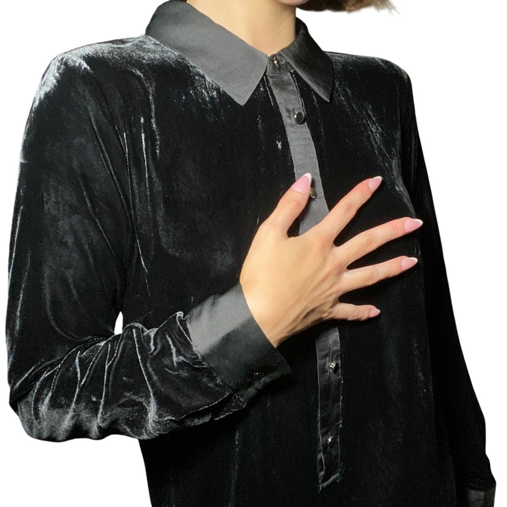 NWT Talbots Whimsigoth Black Crushed Velvet Satin Collar Shift Dress Velour - M - Picture 2 of 10